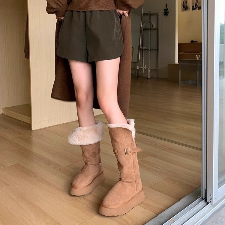 現物秒発 ~ 東北ベルベット2024冬に雪地靴を履いている女性の厚い底は痩せていて膝ブーツを通すことができない