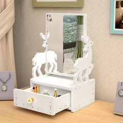 Desktop high-definition cute makeup mirror, large square princess mirror with plastic jewelry box for wholesale