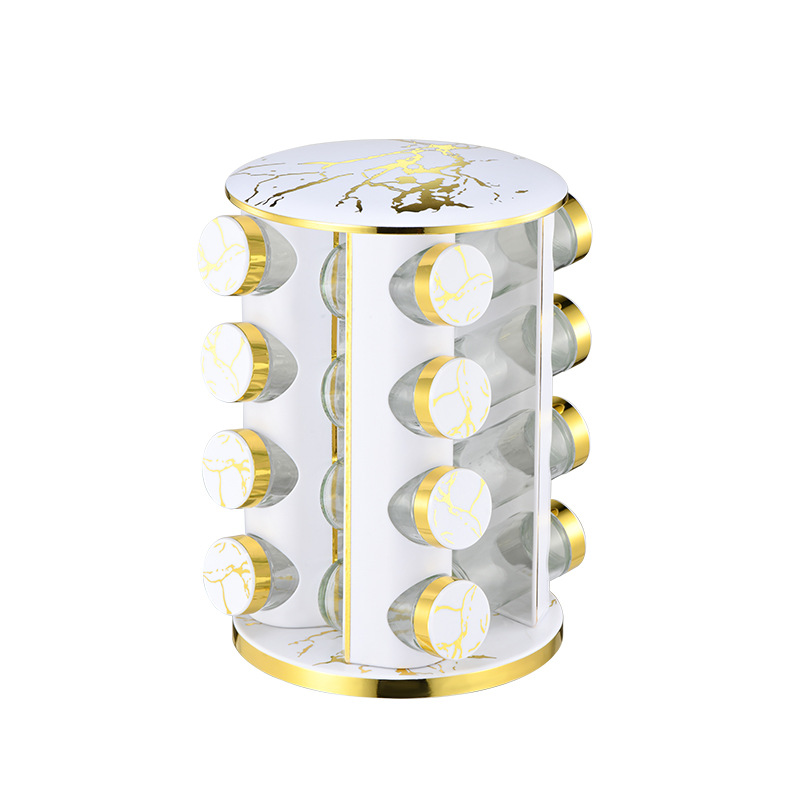 Botella de condimento de cocina estante conjunto redondo mármol estante de condimento de acero inoxidable estante giratorio