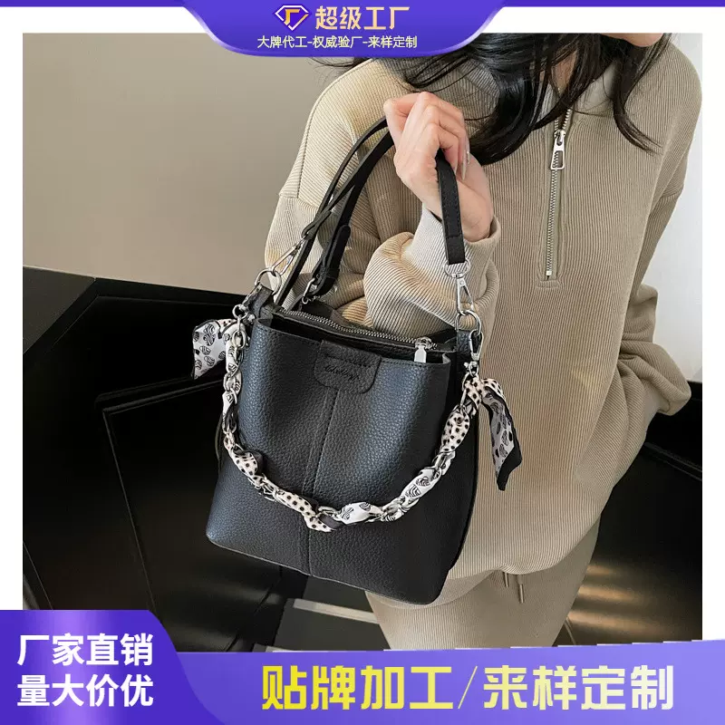 跨境流行复古小众配色手提水桶包包女2026新款通勤百搭单肩斜挎包