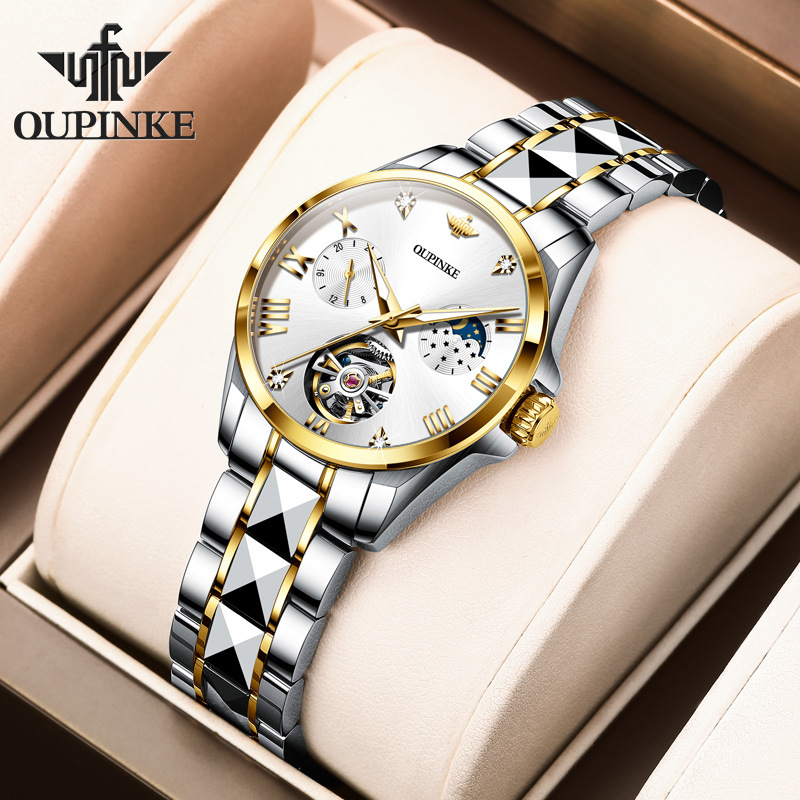 2025 New Model Celebrity-Endorsed Oupinke Brand Watch, Fully Automatic Mechanical Watch, Fashionable Tiktok Women's Calendar Watch