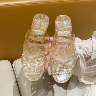 New Fashionable Women's Jelly Season Sandals High-Heeled Trendy Women's Slippers Open-Toe High-Value Outdoor Slippers