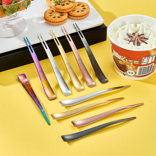 Creative 304 stainless steel fruit fork coffee spoon ice cream scoop mooncake fork two-in-one fork spoon stirrer