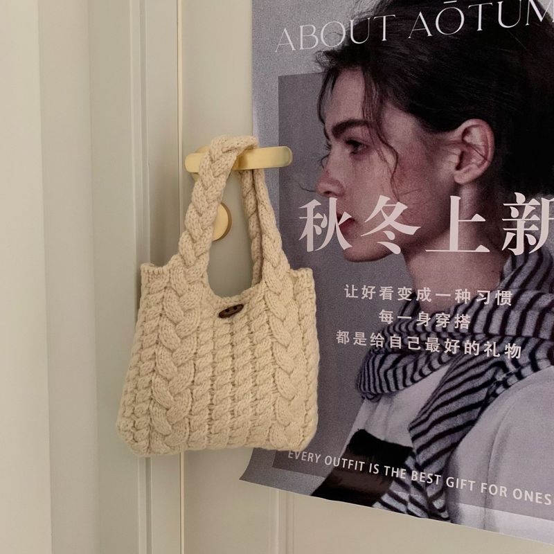 时尚韩式简约小众2025新款复古秋冬季麻花手工针织毛线编织手提包|undefined