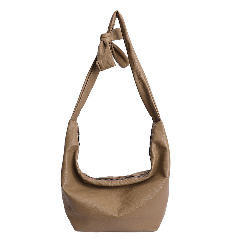 Cross-Border New Large Capacity Soft Leather Retro Dumpling Bag Women's Versatile Hobo Bag Crossbody Bag Commuter Shoulder Bag - Thumbnail 7