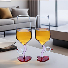 丘比特情侣戒指对杯香槟高脚杯玻璃婚礼婚庆情人节礼物底设计酒杯