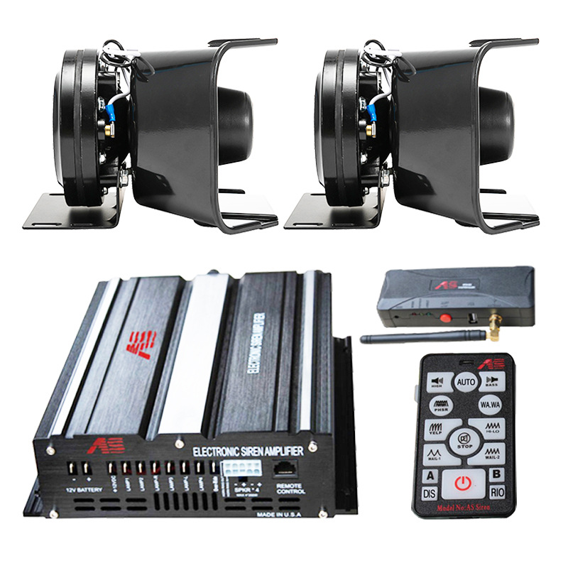 600W car-mounted wireless alarm siren amplifier set, car loudspeaker, high-pitched horn A10E + round speaker