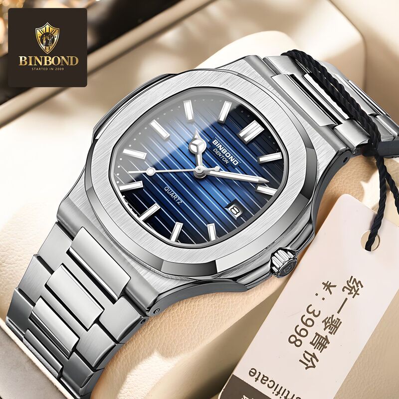 Binbang Retro Genuine Brand Parrot and Conch Men's Watch Men's Luminous Waterproof Square Men's Blue Black Watch Binbang Retro Genuine Brand Parrot and Conch Men's Watch Men's Luminous Waterproof Square Men's Blue Black Watch