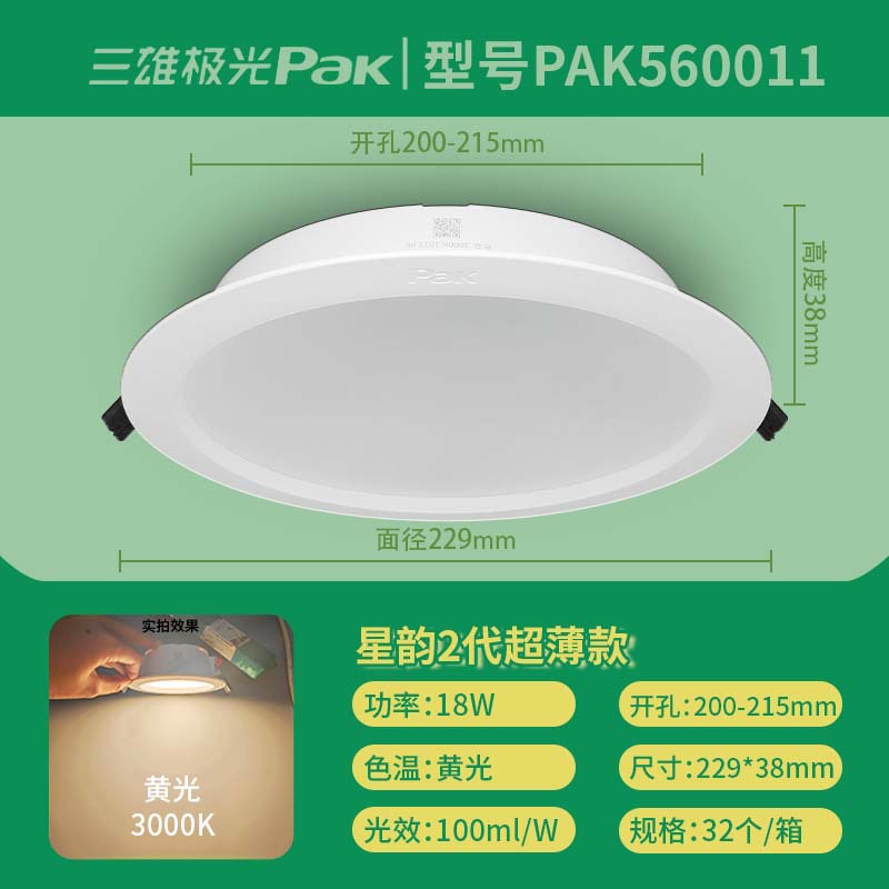 8 inch 18w warm yellow 3000K opening 20-21.5CM