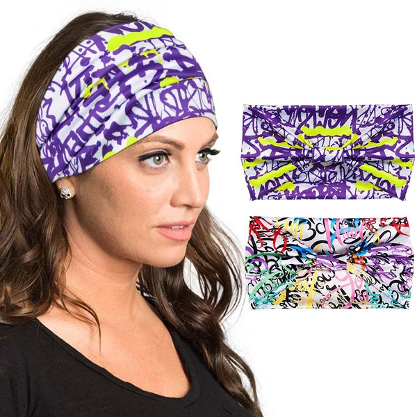 Cross-border Women's Yoga Hair Band Antisweat Sweat Absorbing Cycling Hair Band Punk Graffiti Sport Hair Band Wide Edition Headband Hair Band