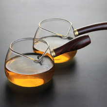 耐熱玻璃帶木把公道杯茶具 家用高硼硅錘紋日式金箔泡茶杯煮茶器