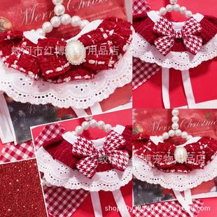 Cat dog bib scarf cat lace bib pet bib scarf jewelry New Year red bow tie bib