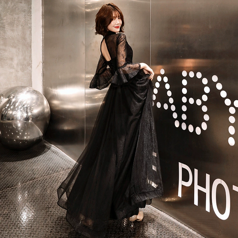 Черное вечернее платье для женщин 2025, новое банкетное платье для вечеринки, элегантное длинное платье для ежегодного собрания или ведущей