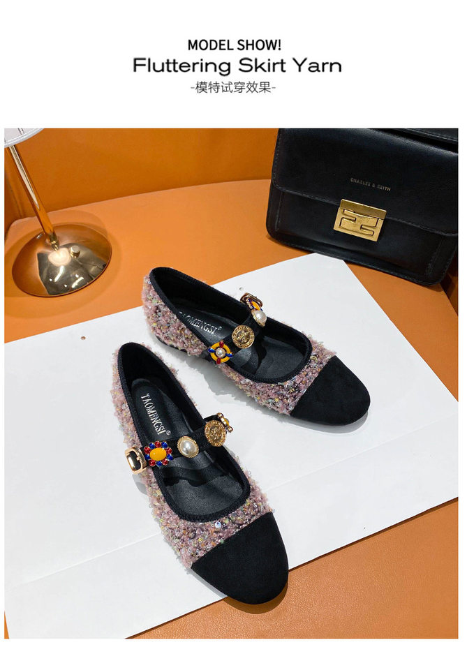 Giày Mary Jane nữ đế bệt mũi tròn phong cách retro — Màu hồng, Màu xanh dương, màu đen chi tiết 33