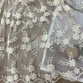小菊花碎花点点棉线绣花网纱水溶面料下摆连衣裙窗帘镶边辅料满幅