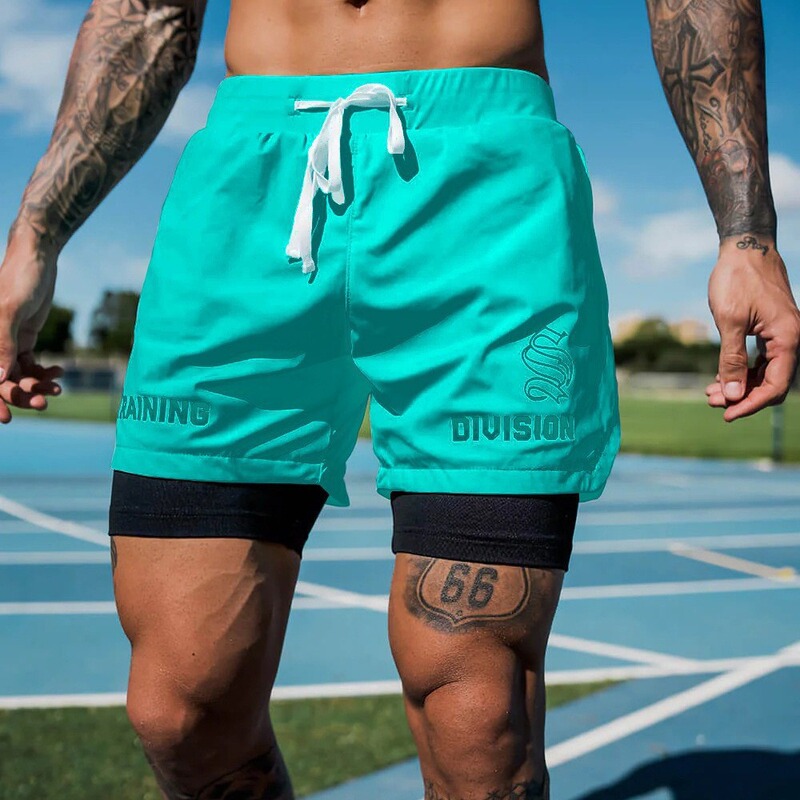 American Sports Shorts Men's Fitness Four-Point Quick-Drying Running Double-Layer Fake Two-Piece Basketball Training Belt Lined Two-In-One American Sports Shorts Men's Fitness Four-Point Quick-Drying Running Double-Layer Fake Two-Piece Basketball Training Belt Lined Two-In-One