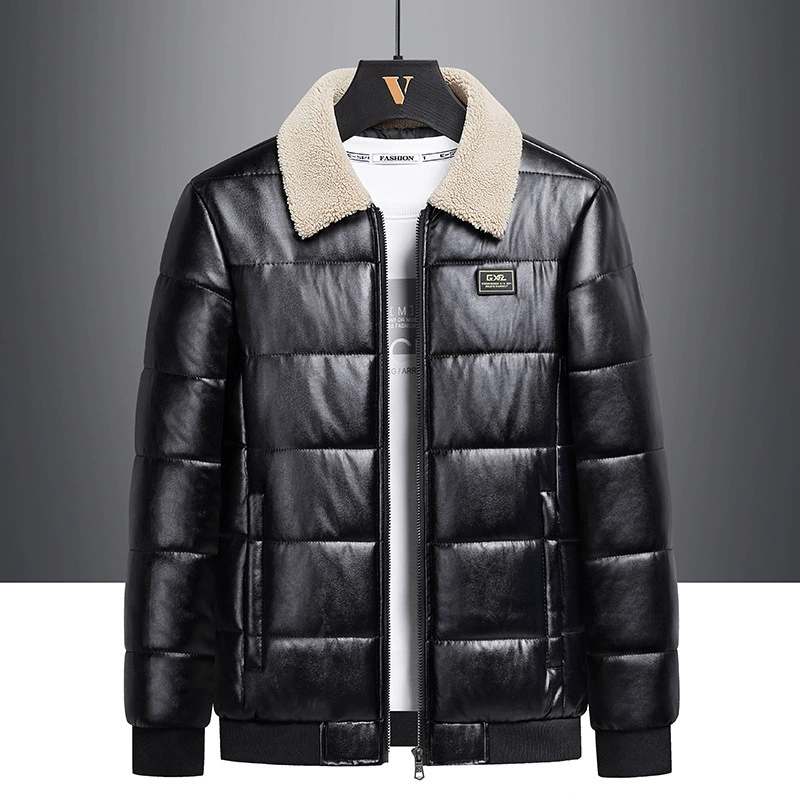 Кожаная мужская одежда из ворса, Мужская 2023, новый тренд с отложным воротником, корейское мужское зимнее пальто, стеганое хлопковое пальто