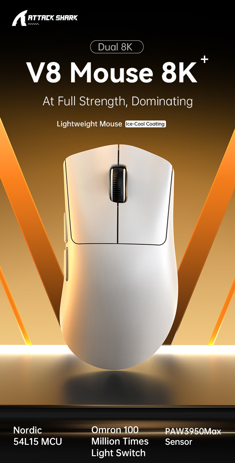 ATTACK SHARK Mouse wireless Attack Shark V8, leggero PAW3950, giochi, The Third Mock Examination, 8K_voghion.com