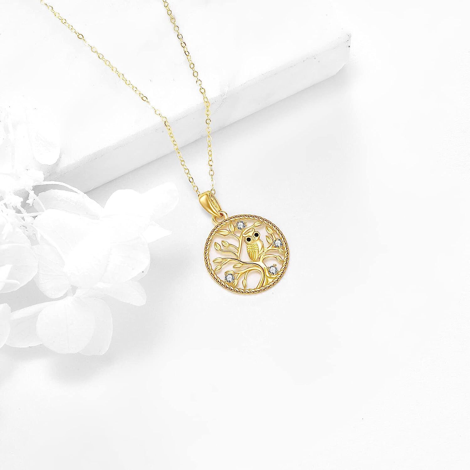 Life Tree Owl Pendant Necklace With Diamond Alloy For Women_voghion.com