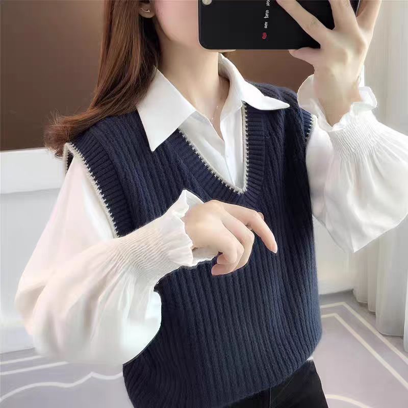 2025秋季新款女装针织马甲日系纯色开衫女宽松短款坎肩打底马夹|undefined
