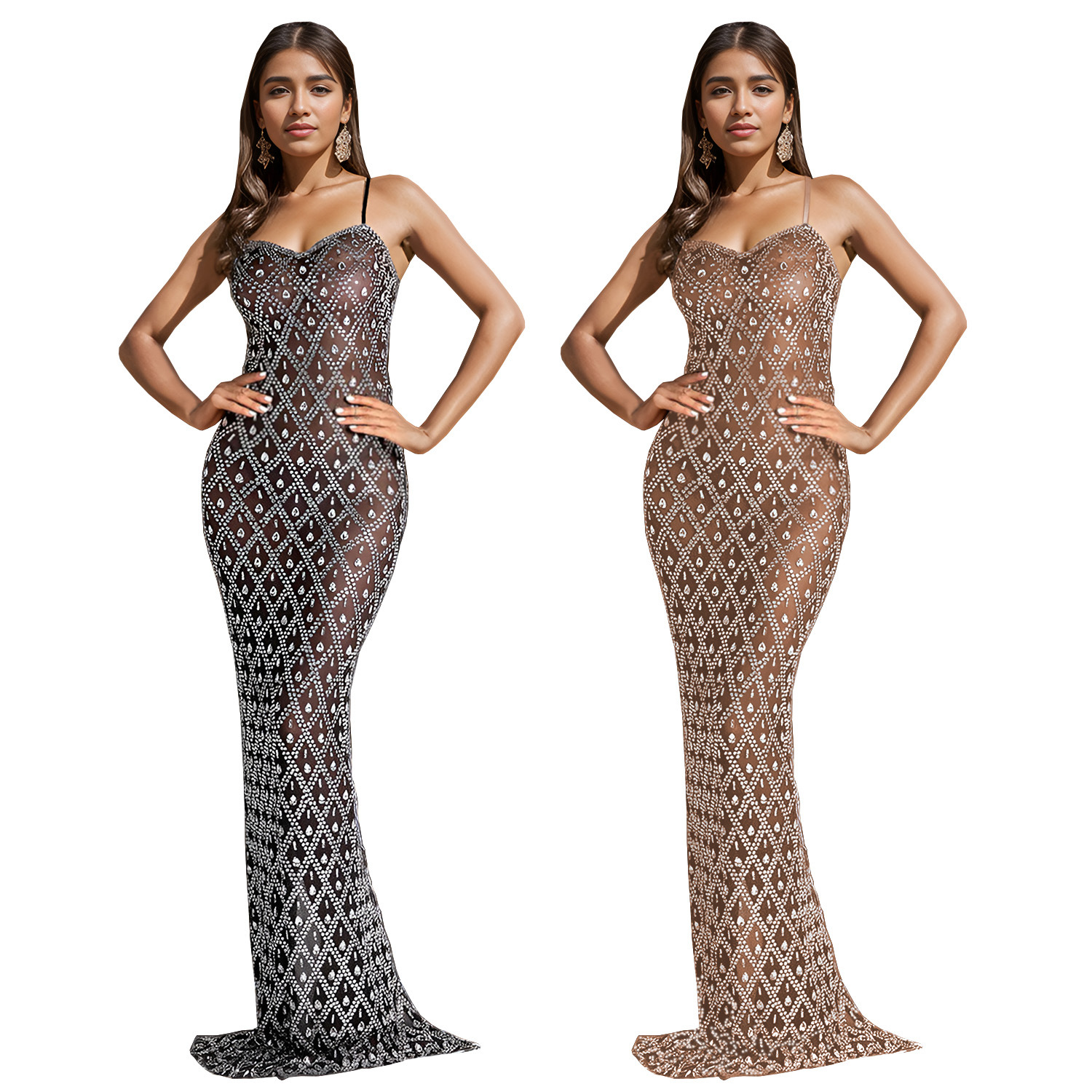 C7160 Aliexpress transfronterizo Amazon 2026 nuevo vestido de cena de mujer sexy de diamante caliente