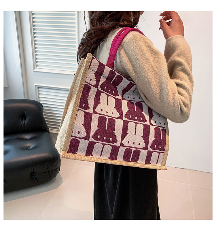 High-end mid-capacity canvas school commuting handbag 2024 new style fashionable and versatile linen single-shoulder tote bag undefined