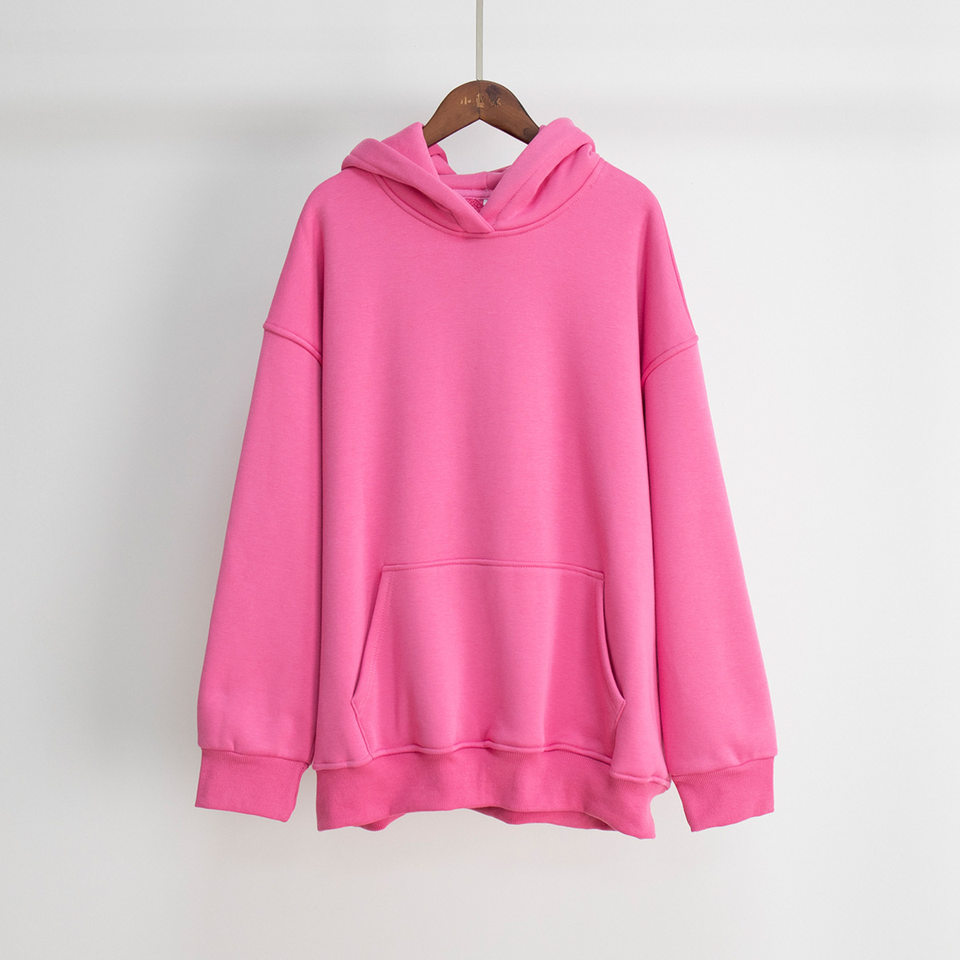 Áo hoodie nỉ lông dáng rộng có mũ và túi, tay dài, dáng unisex — Màu cà phê, Màu hồng, Màu xám, Màu đen chi tiết 4