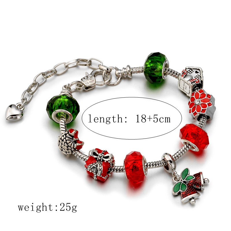 Europea y americana DIY con cuentas serpiente hueso cadena cuentas de vidrio muñeco de nieve campana pulsera Navidad copo de nieve regalo Navidad pulsera