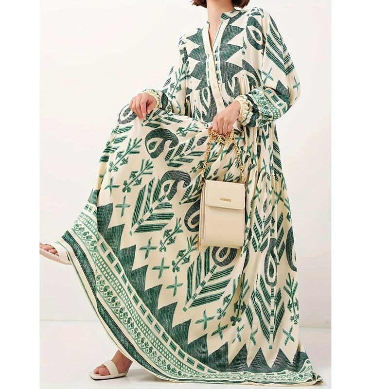 Muslim Lady Middle East Green Dame Elegant dress Soft Comfortable Printed Long Shirt High-end Elegant Robe Muslim Lady Middle East Green Dame Elegant dress Soft Comfortable Printed Long Shirt High-end Elegant Robe