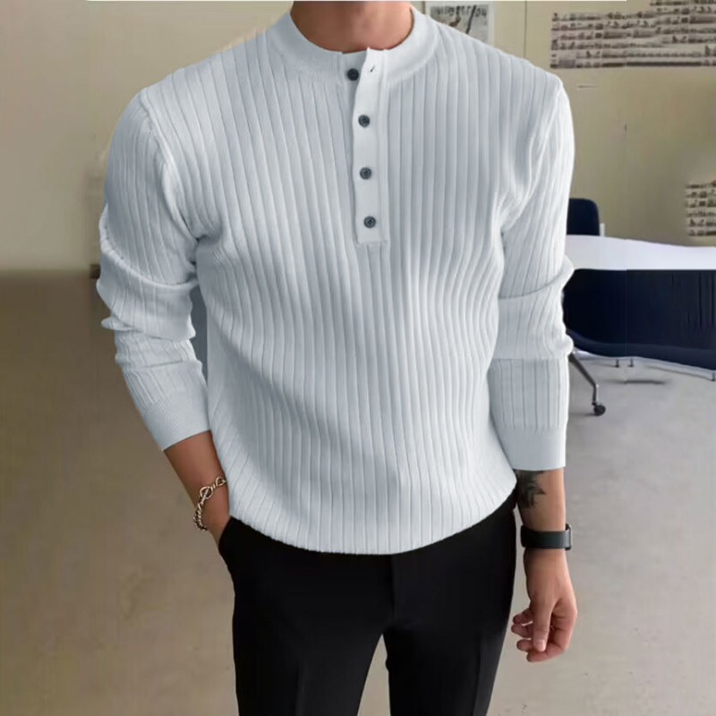 男性用半高襟ボタンニットセーター男性用秋冬セーターカジュアルプルオーバー長袖ニット|undefined