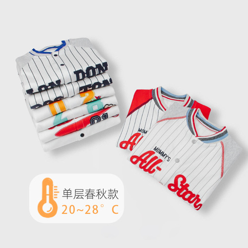 Fashionable and cute baby clothes, Internet celebrity baby jumpsuits, spring and autumn long-sleeved baseball uniforms, pure cotton romper suits for boys
