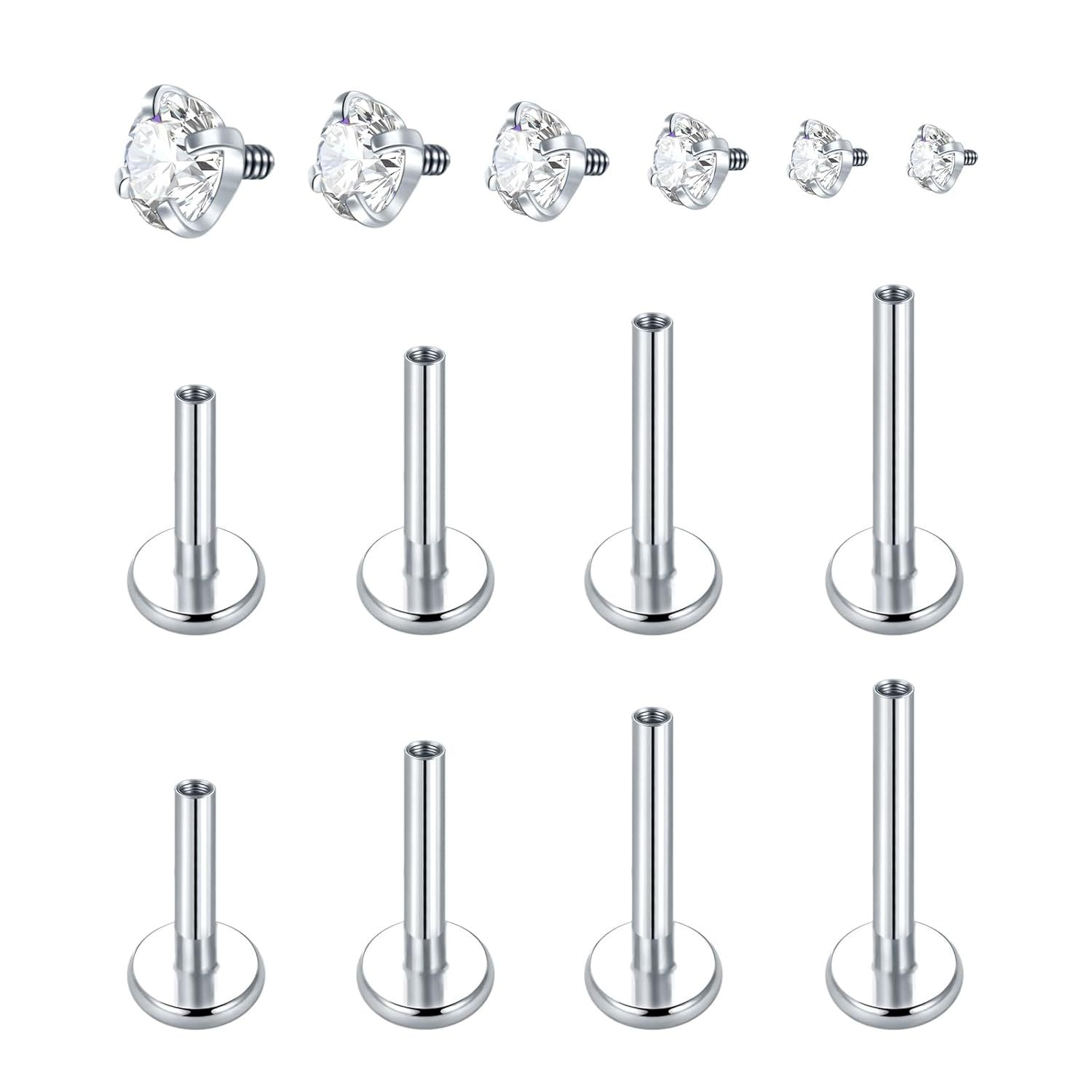 Silver pointed spike labret stud material detail