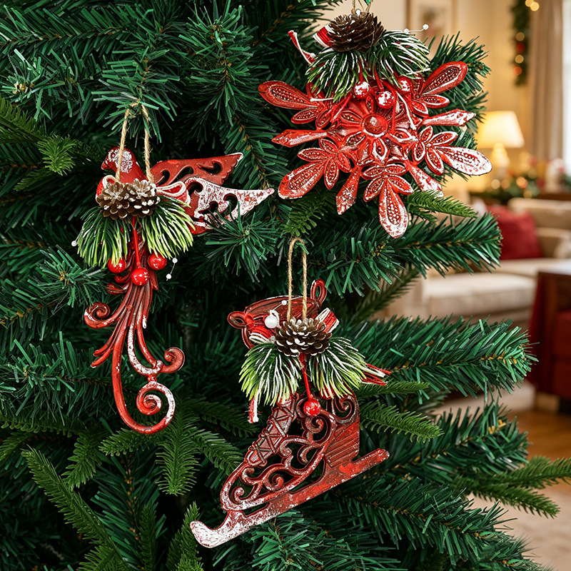 Cross-border Christmas decoration, Christmas tree pendant, high-end forest style small wreath, Christmas car hanging, party atmosphere decoration