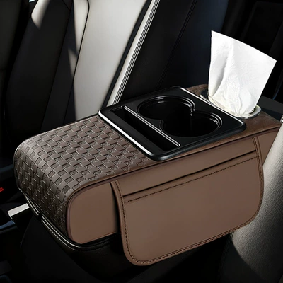 Armrest box pad, Holder, Car Tissue Box, Car - embossed-brown