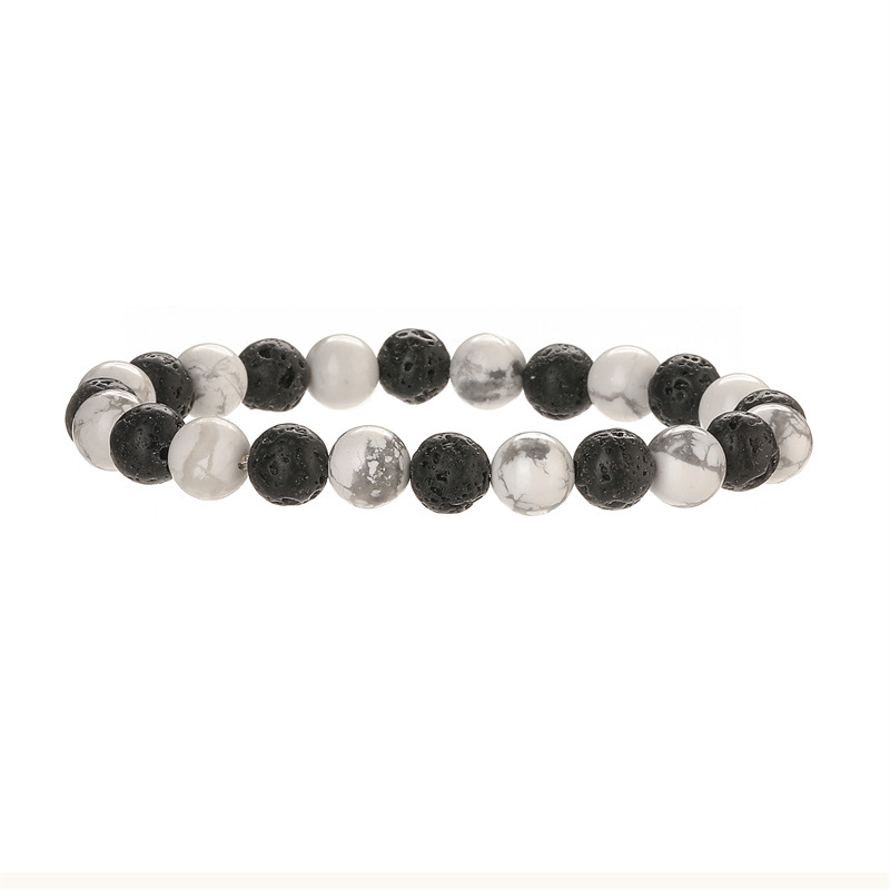 Pulsera con cuentas de piedra natural transfronteriza europea y americana, piedra volcánica, cadena elástica de turquesa blanca, pulsera con cuentas, hombres y mujeres al por mayor