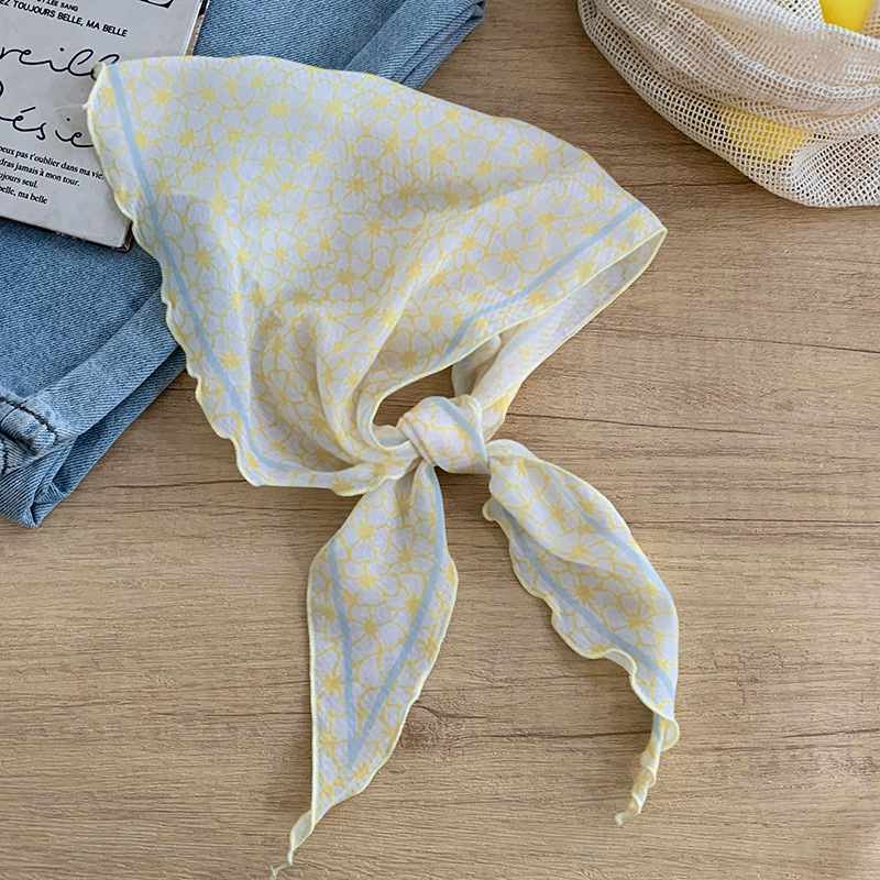 Bufanda de seda nuevo estilo protector para el cuello bufanda para el cuello pequeño y fresco pañuelo floral a cuadros cinturón para el cabello para atar el cabello bufanda triangular multiusos para atar la cintura