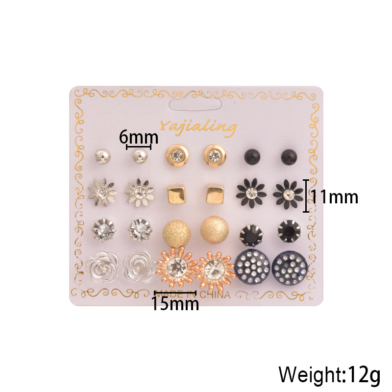 Korean Style New AllMatch 12 Pairs Earrings Set Pearl Flower Stars Heart SilverPlated Earrings Female Amazon Hotpicture10