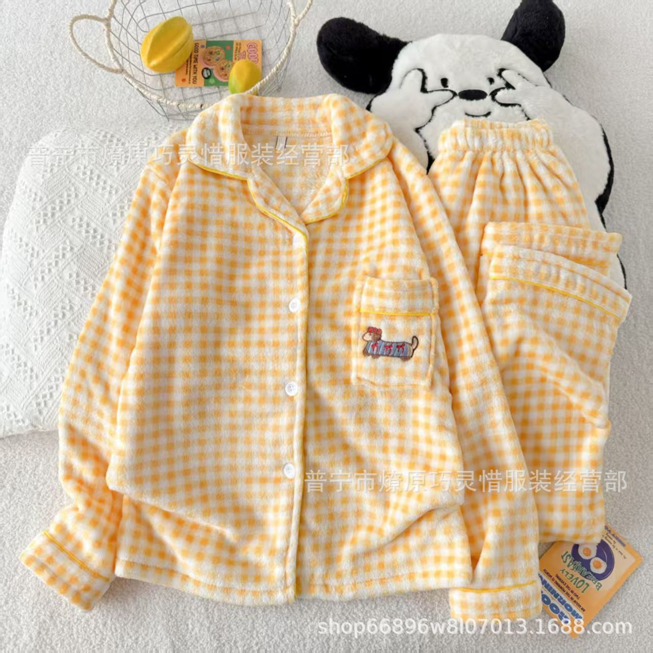 Franela otoño y invierno nueva linda niña caliente y gruesa dulce kitty gato suelto conjunto de pijamas se puede usar fuera