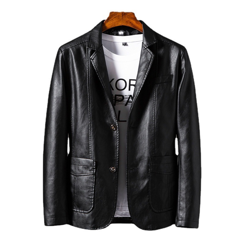 Leather Jacket Men's Korean Style Trendy Slim Fashion Business Jacket Men's Jacket Autumn and Winter Motorcycle Leather Jacket Men's Clothing