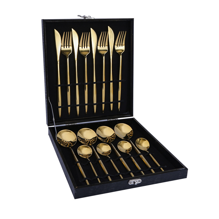 Productos calientes de Amazon vajilla de acero inoxidable conjunto de 16 piezas de Portugal cuatro piezas principales cuchillo, tenedor y cuchara caja de regalo transfronteriza traje