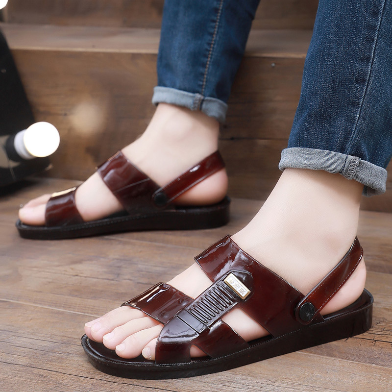 Sandals for Men, Fashionable Summer New Style, Two-Wear Beach Shoes, Transparent Crystal Jelly Shoes, Plastic Sole Dad Shoes