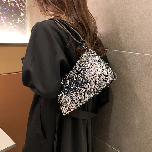 2024 Summer New Style Quality Casual Trendy Glitter Single Shoulder Bag Personality Ins Simple Crossbody Large Loaf Bag