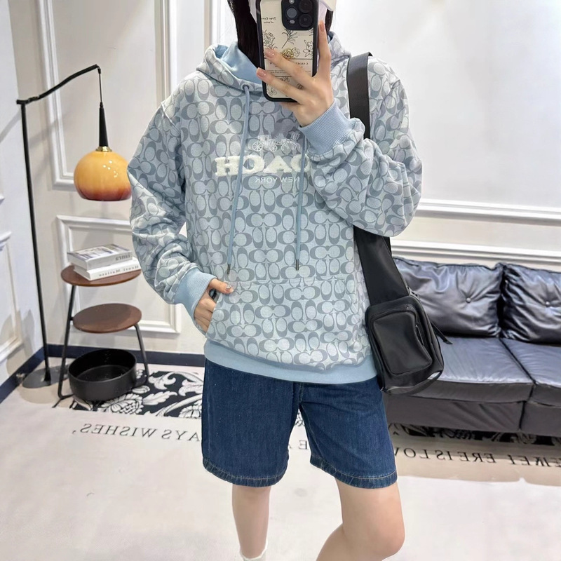 Koujia Sweatshirt for Women, 2026 New Model, Chambray Blue Full-Print Towel Sleeve Lettered Hooded Sweatshirt Pullover Hoodie for Men
