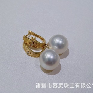 18K Gold Accessories, Palace Retro Style Diamond Earrings, Beads 10-11mm, Diamonds 0.03/Ct, Beads Not Included