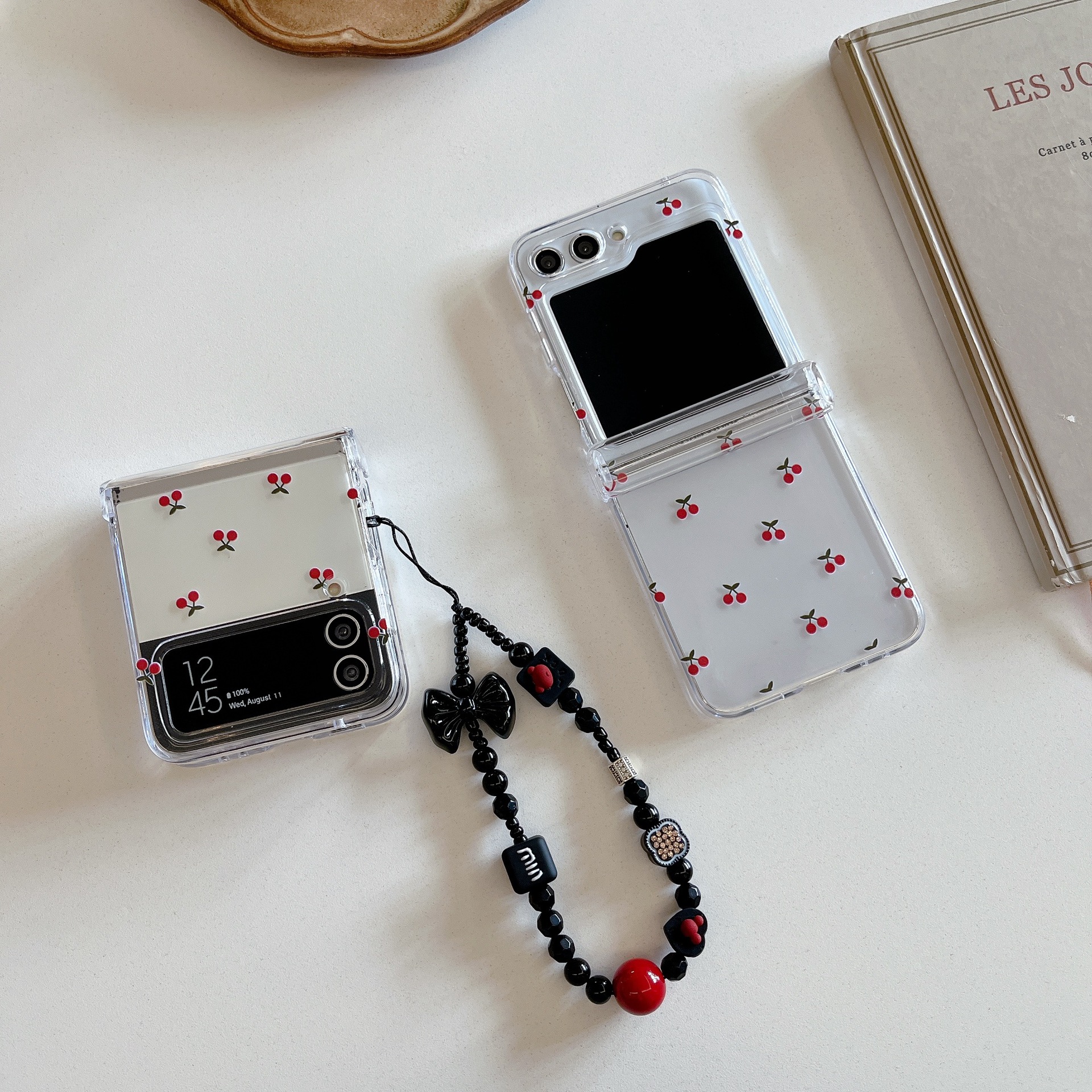 Korean style full screen cherry for galaxy zflip3/4 phone case Samsung 5 generation folding protective case bracelet_voghion.com