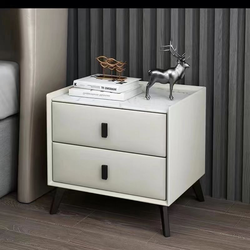 Ma ra maciza mesita noche inteligente minimalista mo rna luz cuero lujo dos cajones carga inalámbrica bluetooth audio bloqueo huellas dactilares