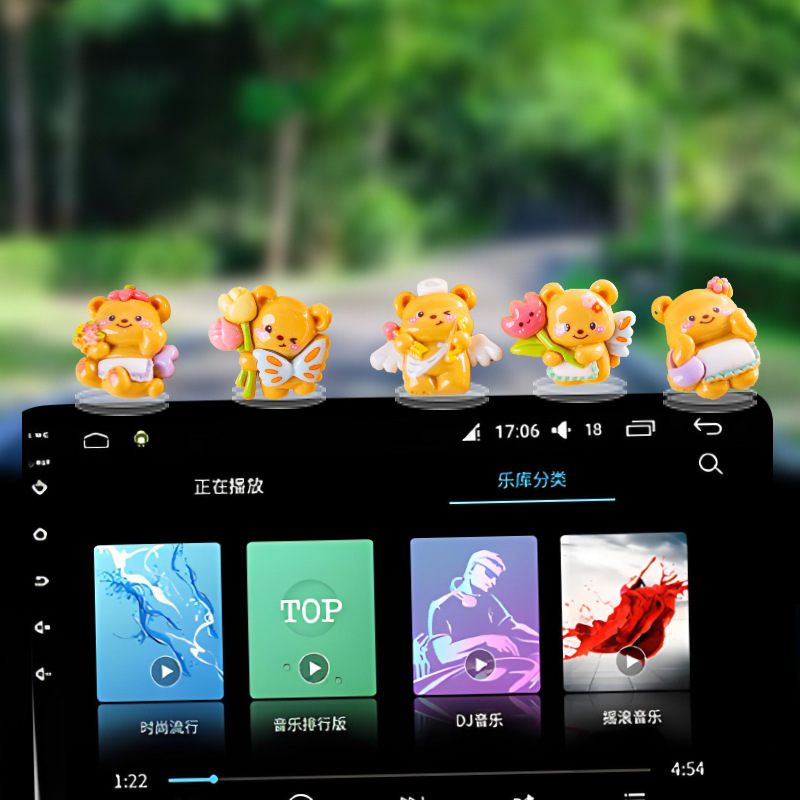 Lindo abrazo de flores oso decoración de coche de dibujos animados coche consola central decoración de pantalla de navegación decoración de cabeza de plástico