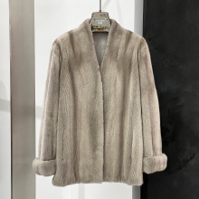 进口天鹅绒短二小母貂全抽貂皮大衣女整貂V领挽袖水貂皮草外套冬