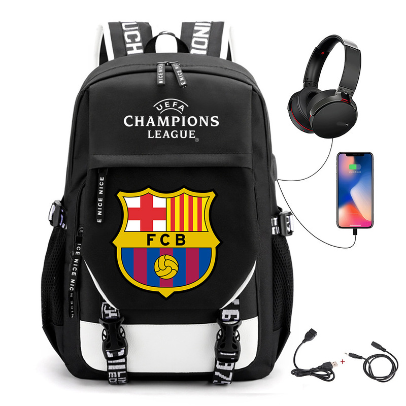 Cross-Border Best-Selling Champions League Football Backpack, Casual Large-Capacity Student Travel Backpack for Men and Women, USB Charging Trendy School Bag