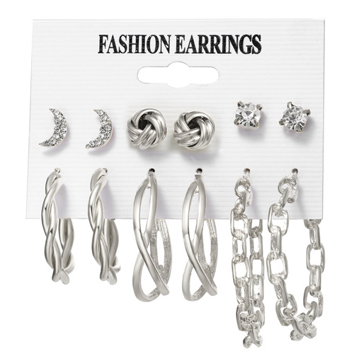 European and American cross-border inlaid pearl card set earrings for women, creative French retro gold earring set, 6-piece set